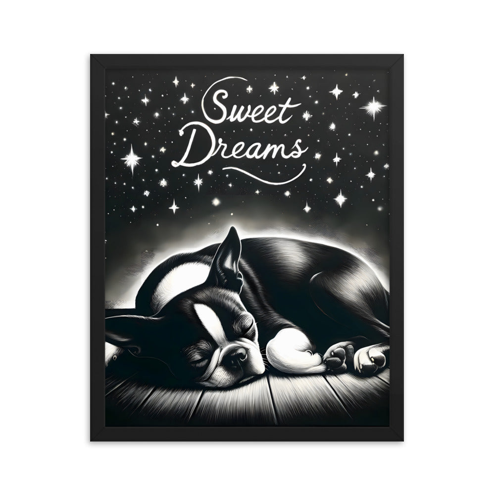 Sweet Dreams Boston Terrier Pup Framed Poster