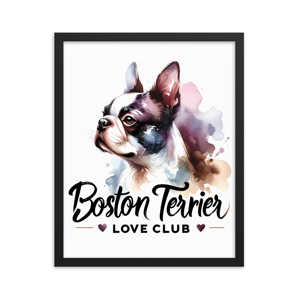 Boston Terrier Love Club - Elegant Watercolor Boston Terrier Art Framed Poster