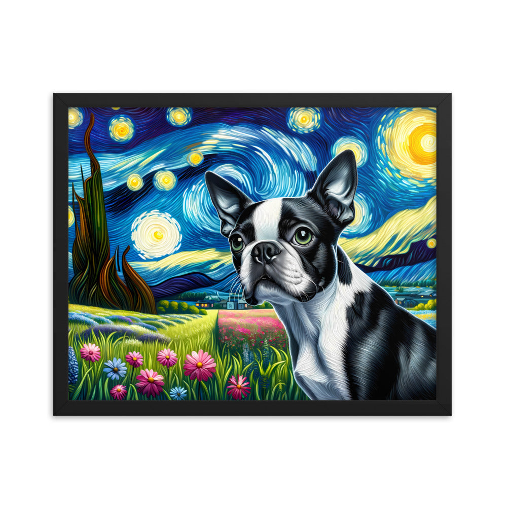 Starry Night - Boston Terrier Dog Framed Poster