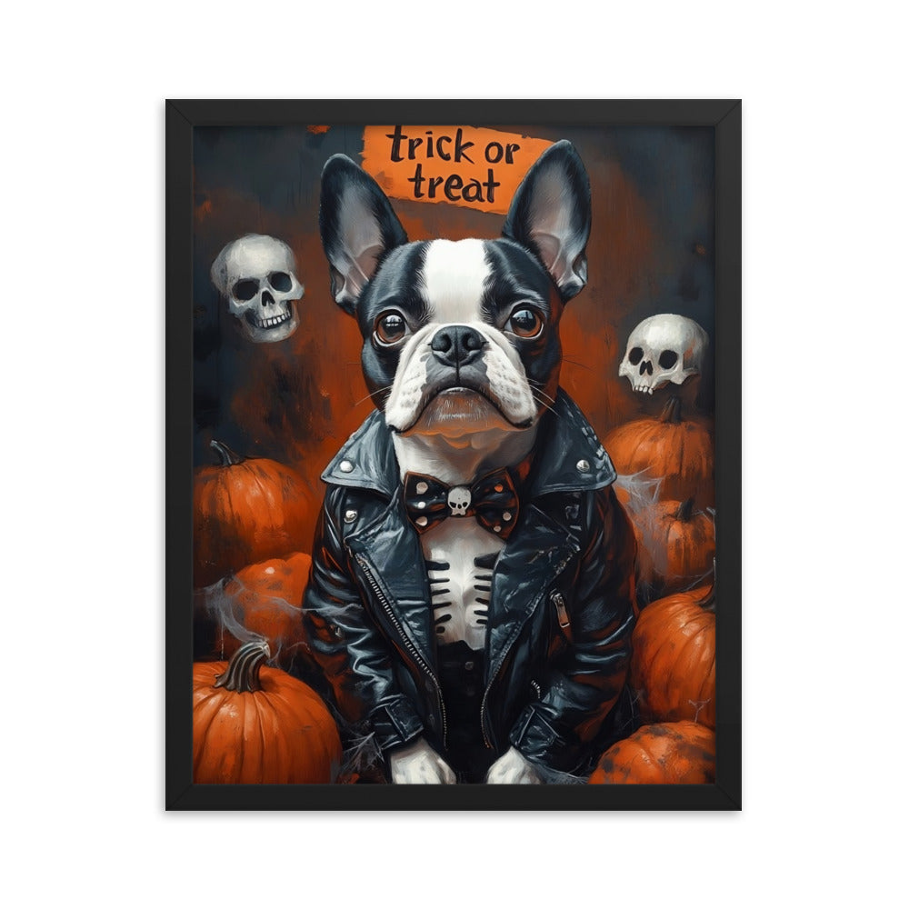 Halloween Boston Terrier Trick or Treat Framed Poster