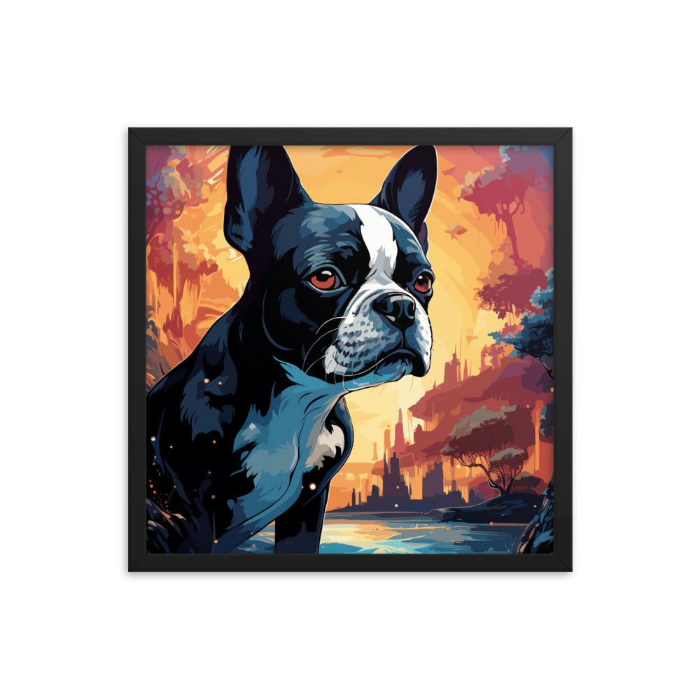 Artistic Representation Of A Boston Terrier In A Surreal Place Framed poster