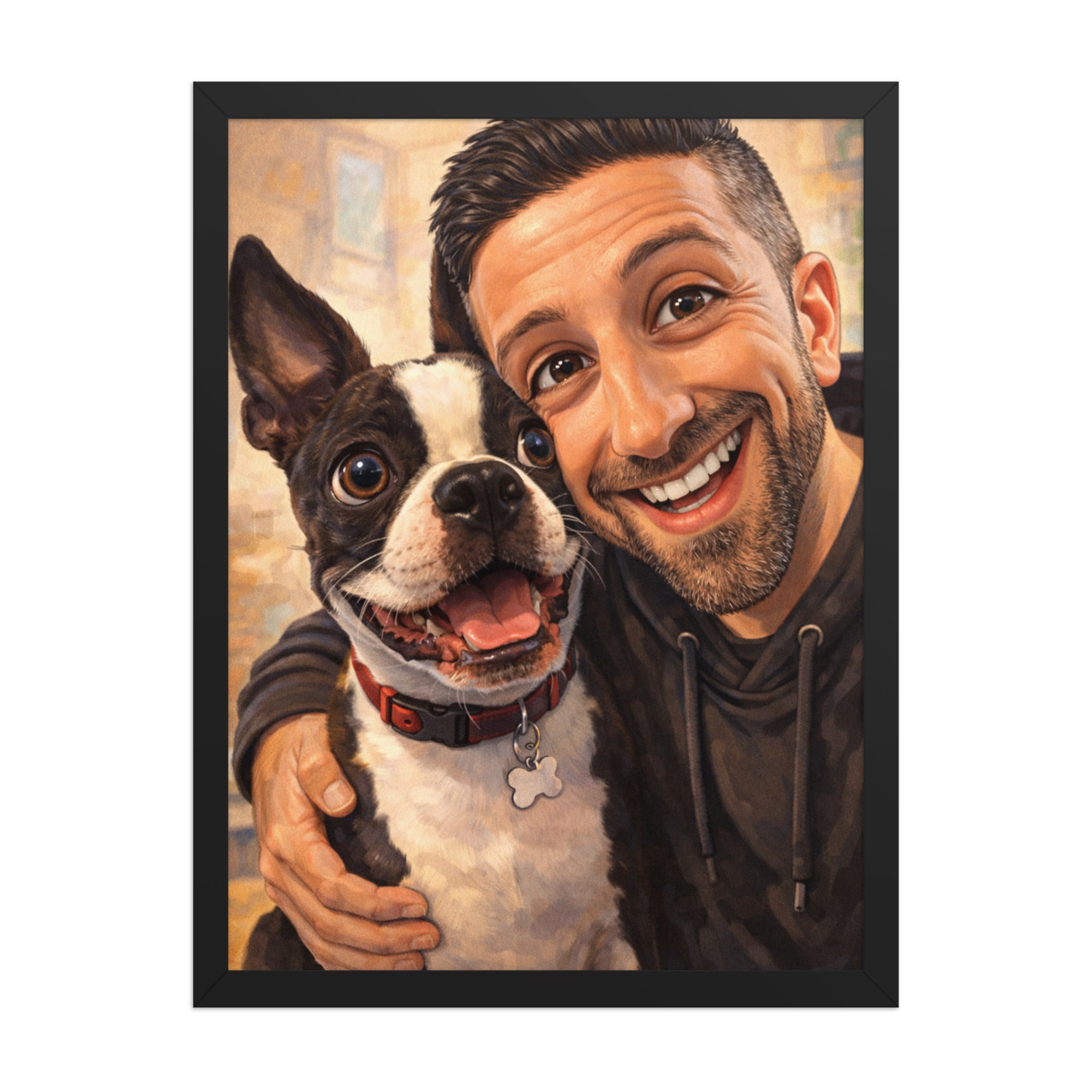 Custom Caricature Dog And Owner Portrait Framed Poster . Black 18″×24″