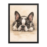 Watercolor Boston Terrier Dog Art Print Framed Poster . Black 18″×24″