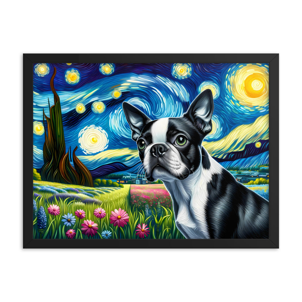 Starry Night - Boston Terrier Dog Framed Poster
