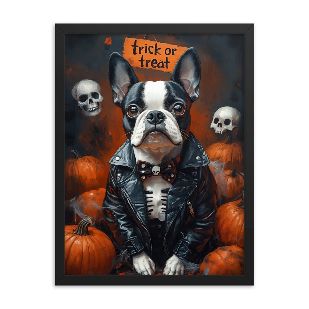 Halloween Boston Terrier Trick or Treat Framed Poster