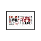 Boston Terrier Word Collage Framed Poster – Dog Lover Typography Art . Black 20″×30″