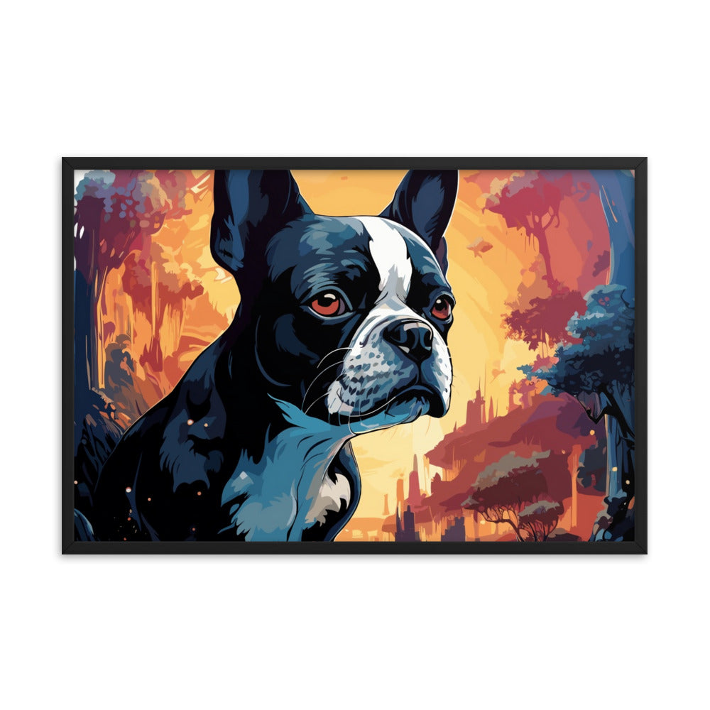 Artistic Representation Of A Boston Terrier In A Surreal Place Framed poster