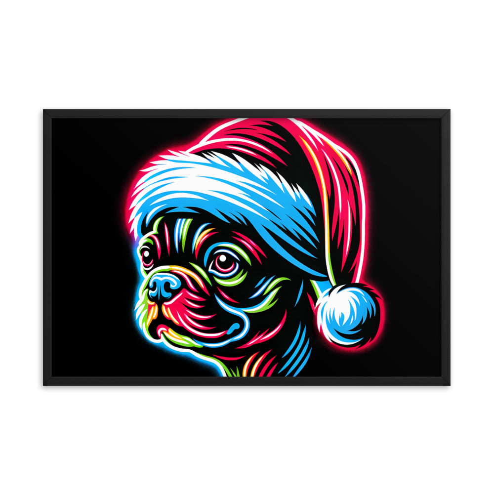 Bright Boston Holiday - Santa Pup Style Framed Poster