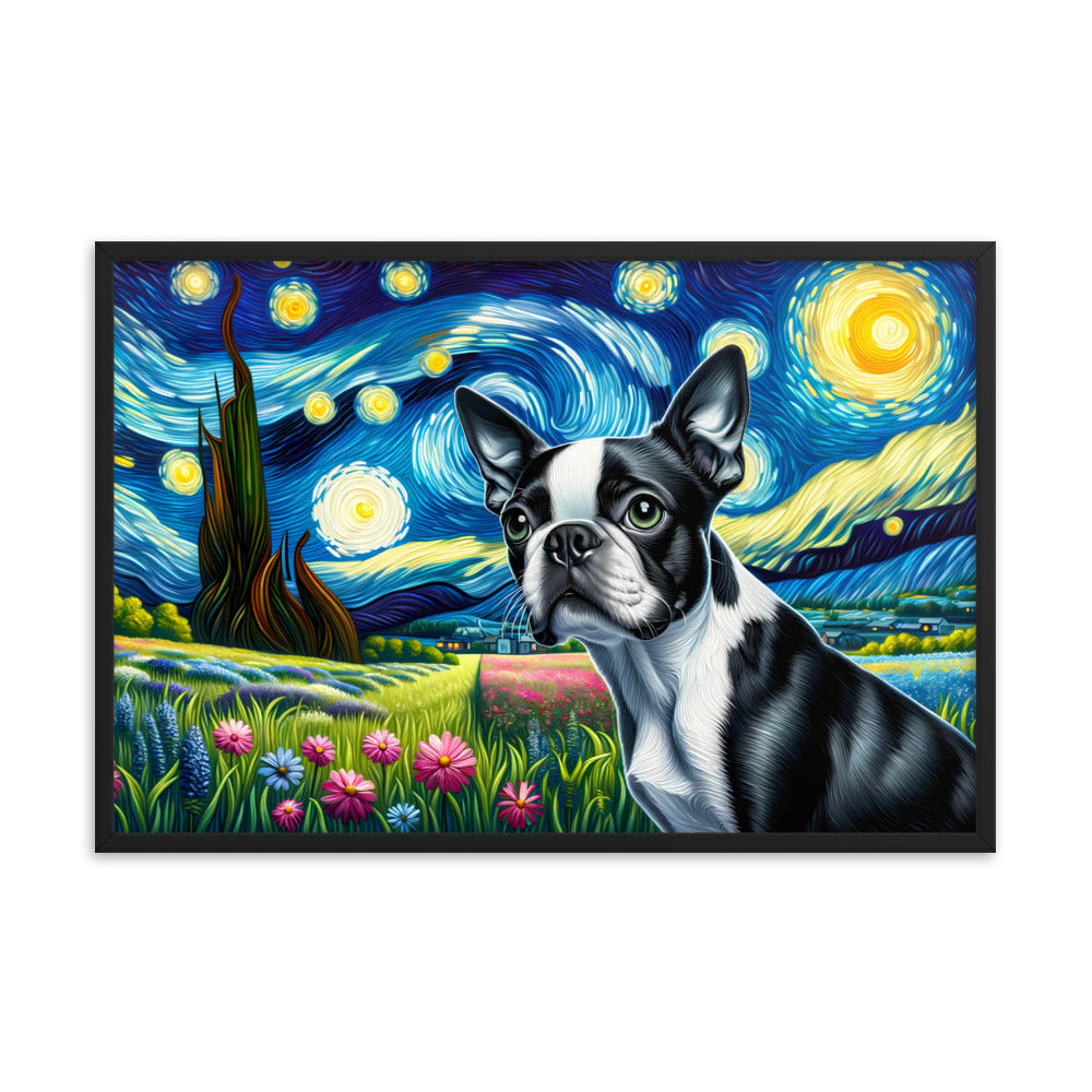 Starry Night - Boston Terrier Dog Framed Poster