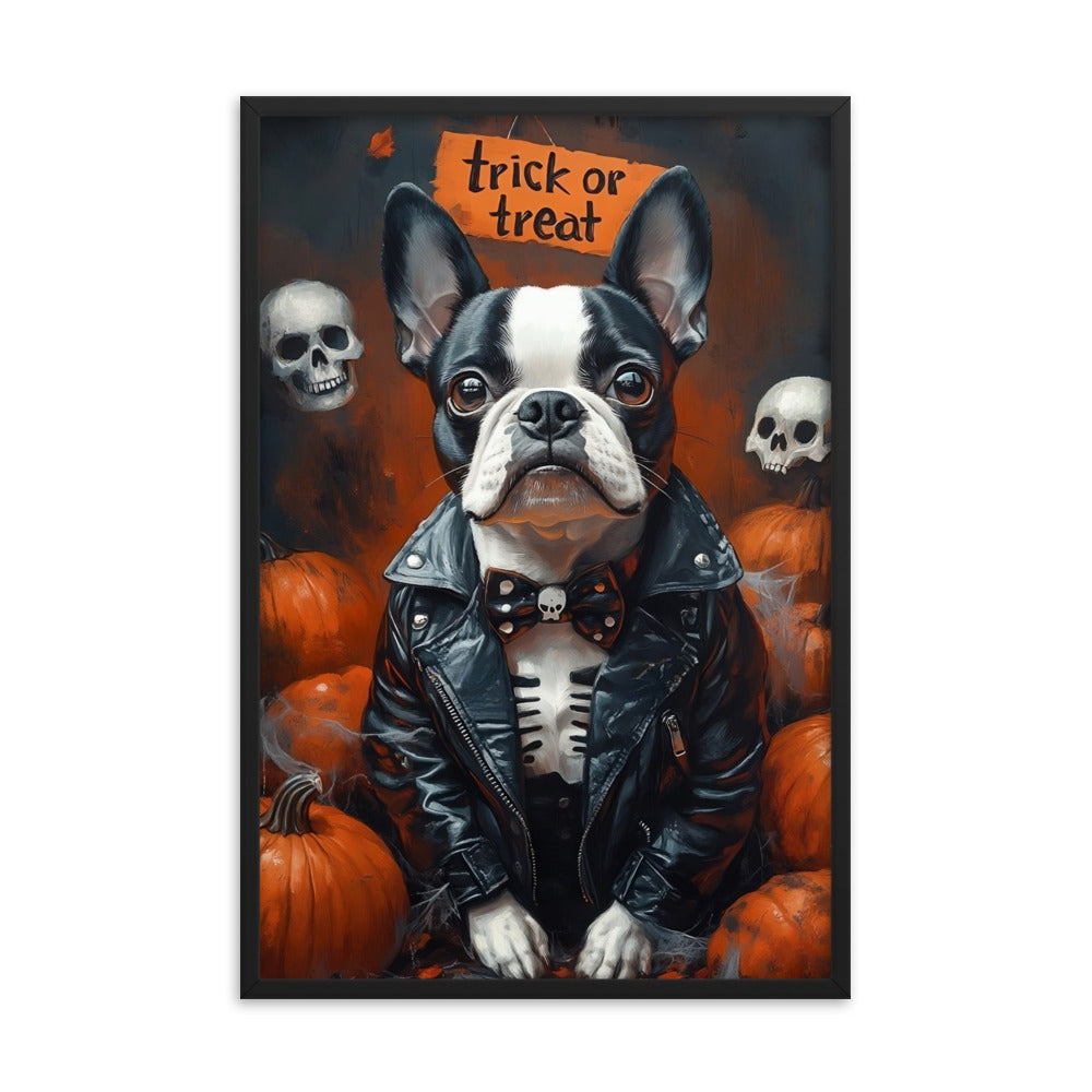 Halloween Boston Terrier Trick or Treat Framed Poster