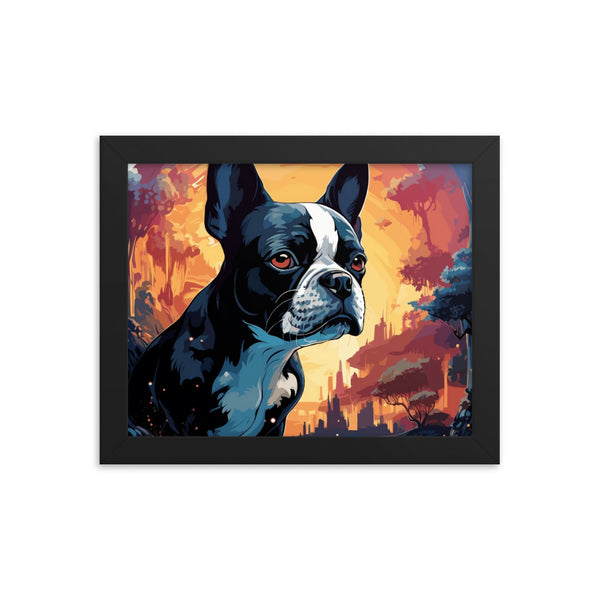 Artistic Representation Of A Boston Terrier In A Surreal Place Framed poster