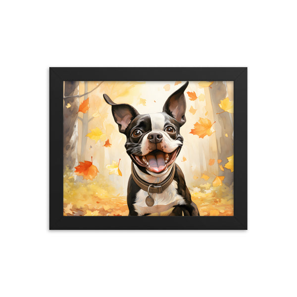 Cheerful Boston Terrier Dog Exploring A Park Watercolor Framed poster