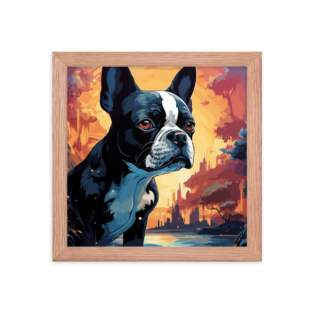 Artistic Representation Of A Boston Terrier In A Surreal Place Framed poster