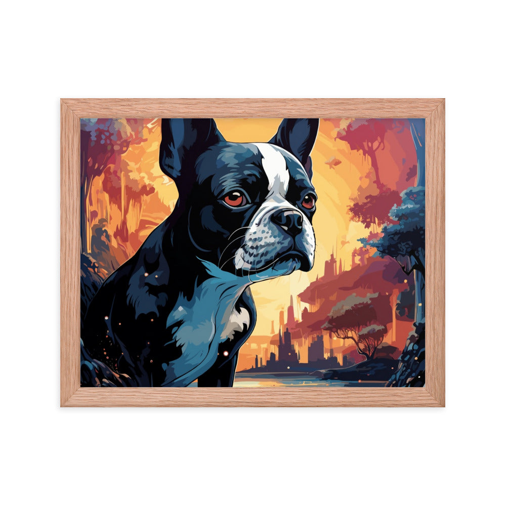 Artistic Representation Of A Boston Terrier In A Surreal Place Framed poster