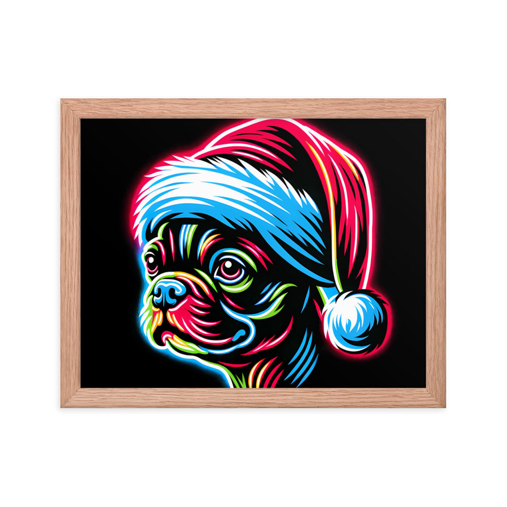 Bright Boston Holiday - Santa Pup Style Framed Poster