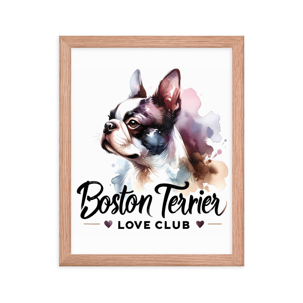 Boston Terrier Love Club - Elegant Watercolor Boston Terrier Art Framed Poster