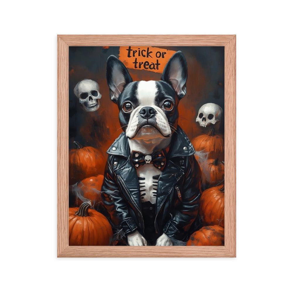 Halloween Boston Terrier Trick or Treat Framed Poster