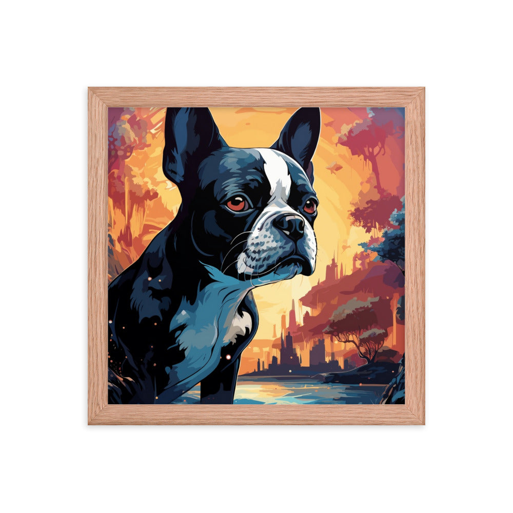 Artistic Representation Of A Boston Terrier In A Surreal Place Framed poster