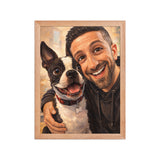 Custom Caricature Dog And Owner Portrait Framed Poster . Red Oak 12″×16″
