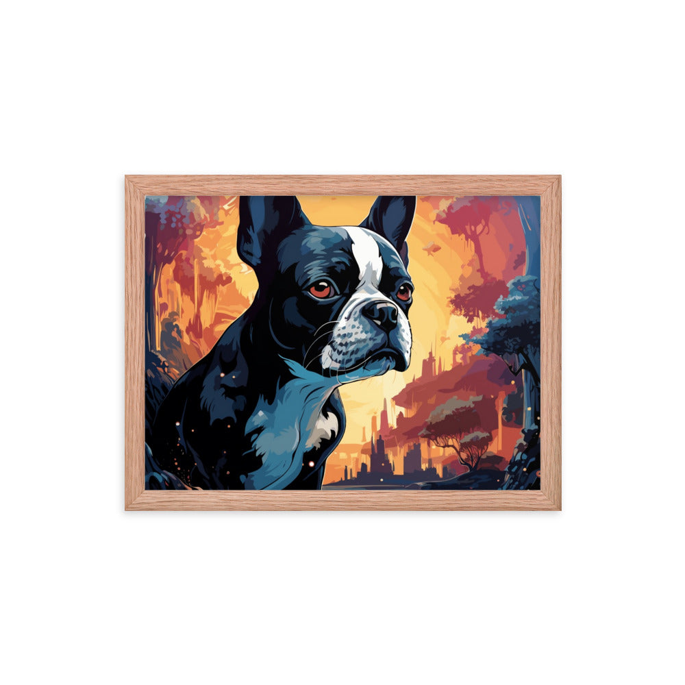 Artistic Representation Of A Boston Terrier In A Surreal Place Framed poster