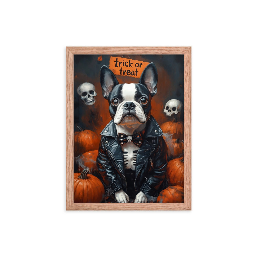 Halloween Boston Terrier Trick or Treat Framed Poster