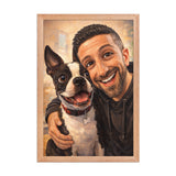 Custom Caricature Dog And Owner Portrait Framed Poster . Red Oak 12″×18″