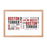Boston Terrier Word Collage Framed Poster – Dog Lover Typography Art . Red Oak 12″×18″