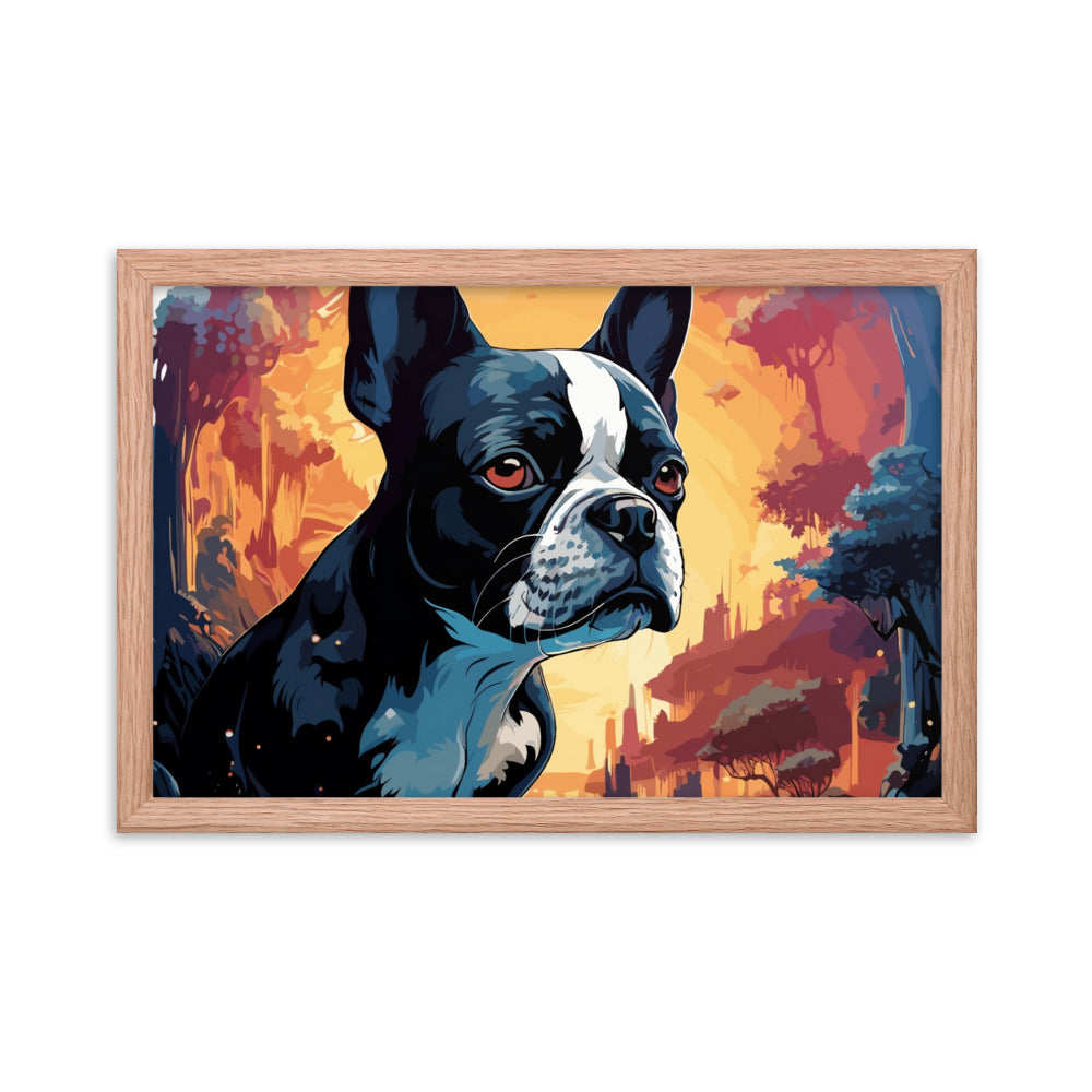 Artistic Representation Of A Boston Terrier In A Surreal Place Framed poster