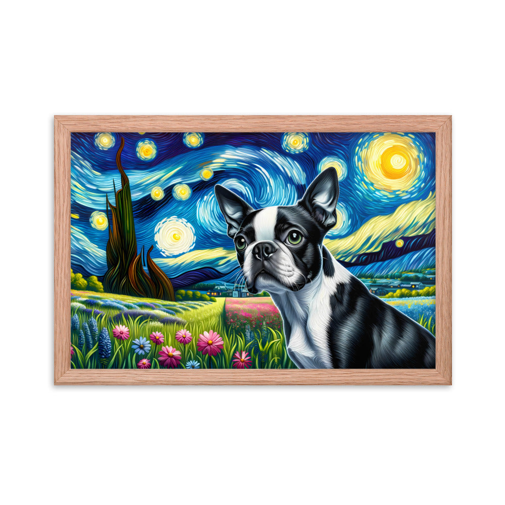 Starry Night - Boston Terrier Dog Framed Poster