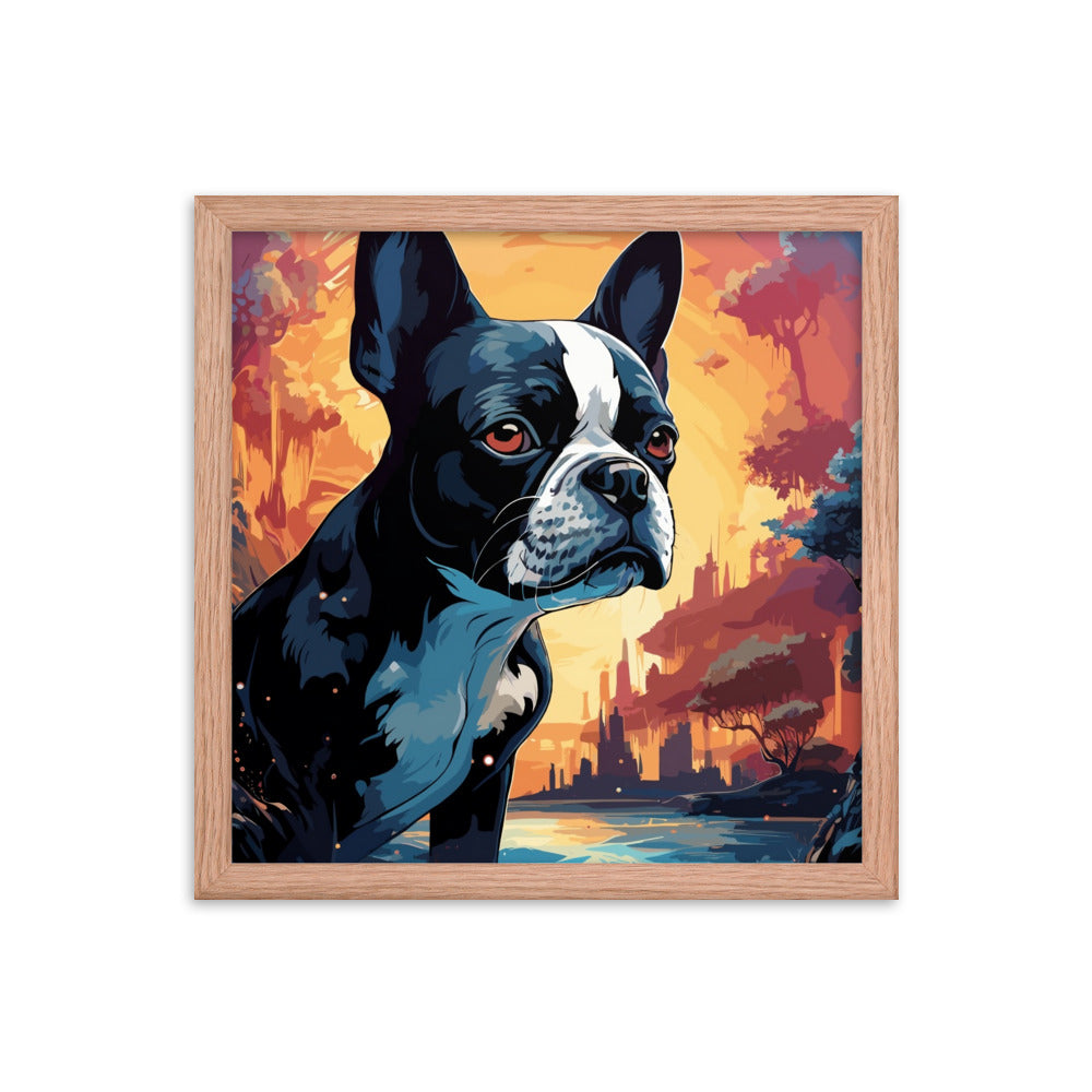 Artistic Representation Of A Boston Terrier In A Surreal Place Framed poster