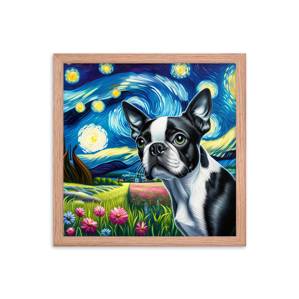 Starry Night - Boston Terrier Dog Framed Poster