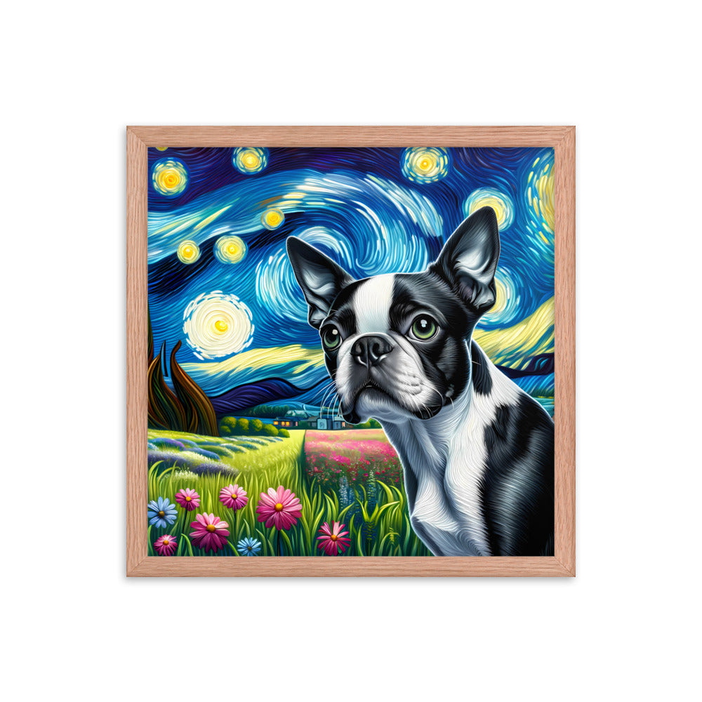 Starry Night - Boston Terrier Dog Framed Poster