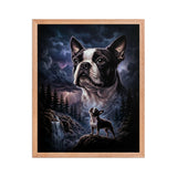 Storm Guardian – Majestic Boston Terrier Night Art Framed Poster . Red Oak 16″×20″