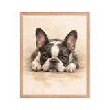 Watercolor Boston Terrier Dog Art Print Framed Poster . Red Oak 16″×20″