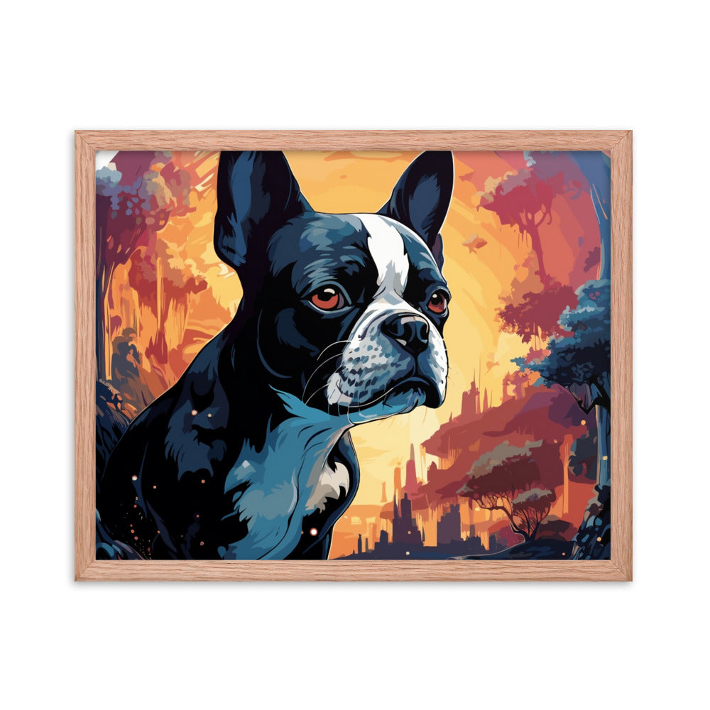 Artistic Representation Of A Boston Terrier In A Surreal Place Framed poster