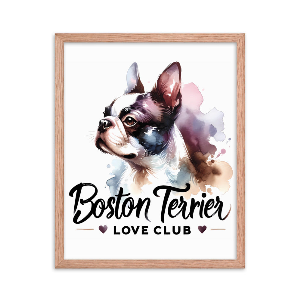 Boston Terrier Love Club - Elegant Watercolor Boston Terrier Art Framed Poster