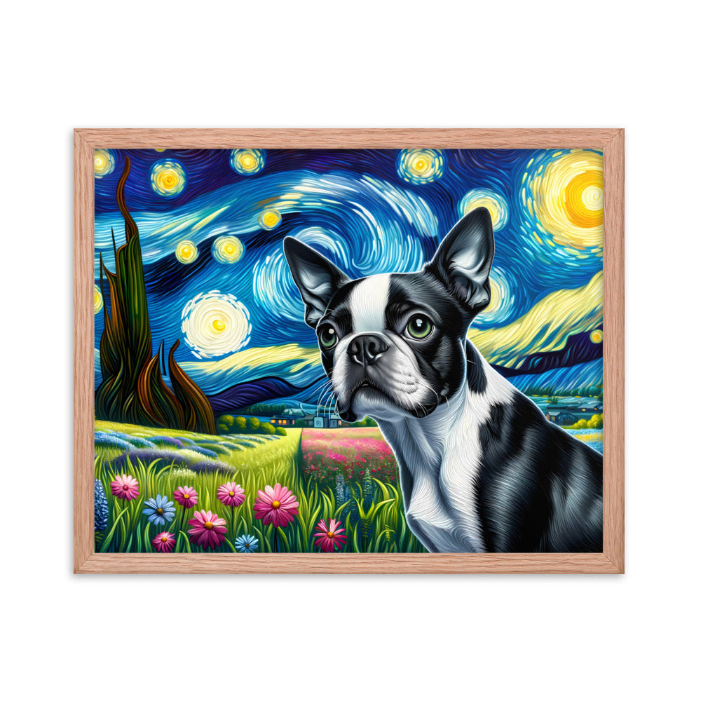 Starry Night - Boston Terrier Dog Framed Poster