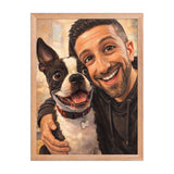 Custom Caricature Dog And Owner Portrait Framed Poster . Red Oak 18″×24″