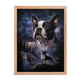 Storm Guardian – Majestic Boston Terrier Night Art Framed Poster . Red Oak 18″×24″