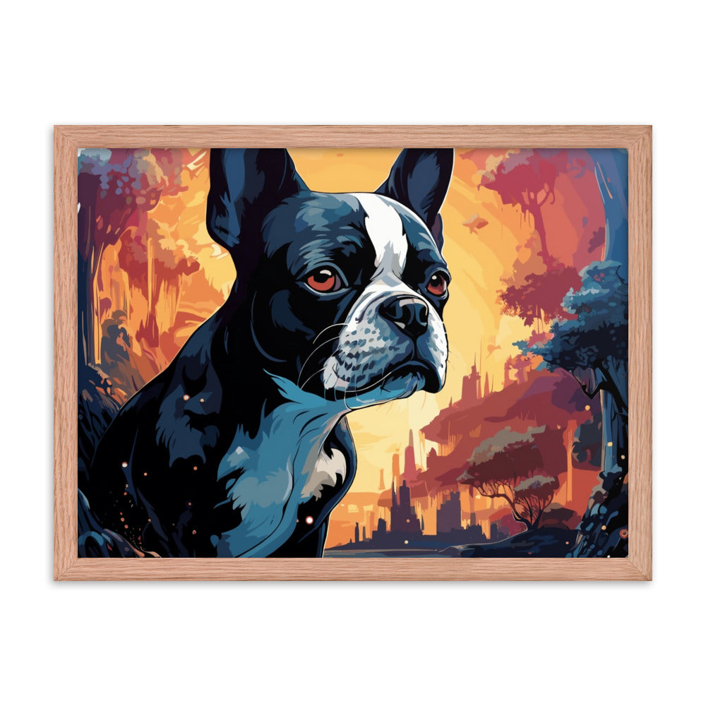 Artistic Representation Of A Boston Terrier In A Surreal Place Framed poster