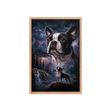 Storm Guardian – Majestic Boston Terrier Night Art Framed Poster . Red Oak 20″×30″