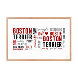 Boston Terrier Word Collage Framed Poster – Dog Lover Typography Art . Red Oak 24″×36″