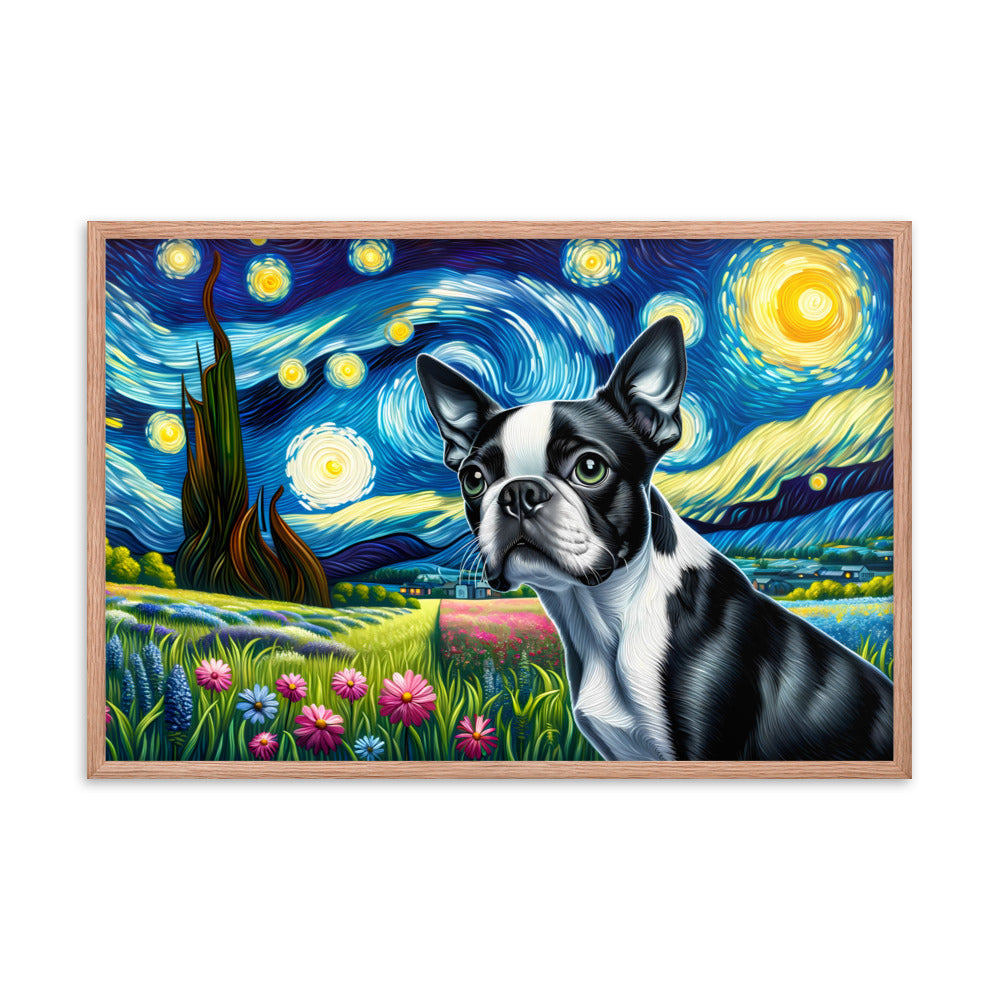 Starry Night - Boston Terrier Dog Framed Poster