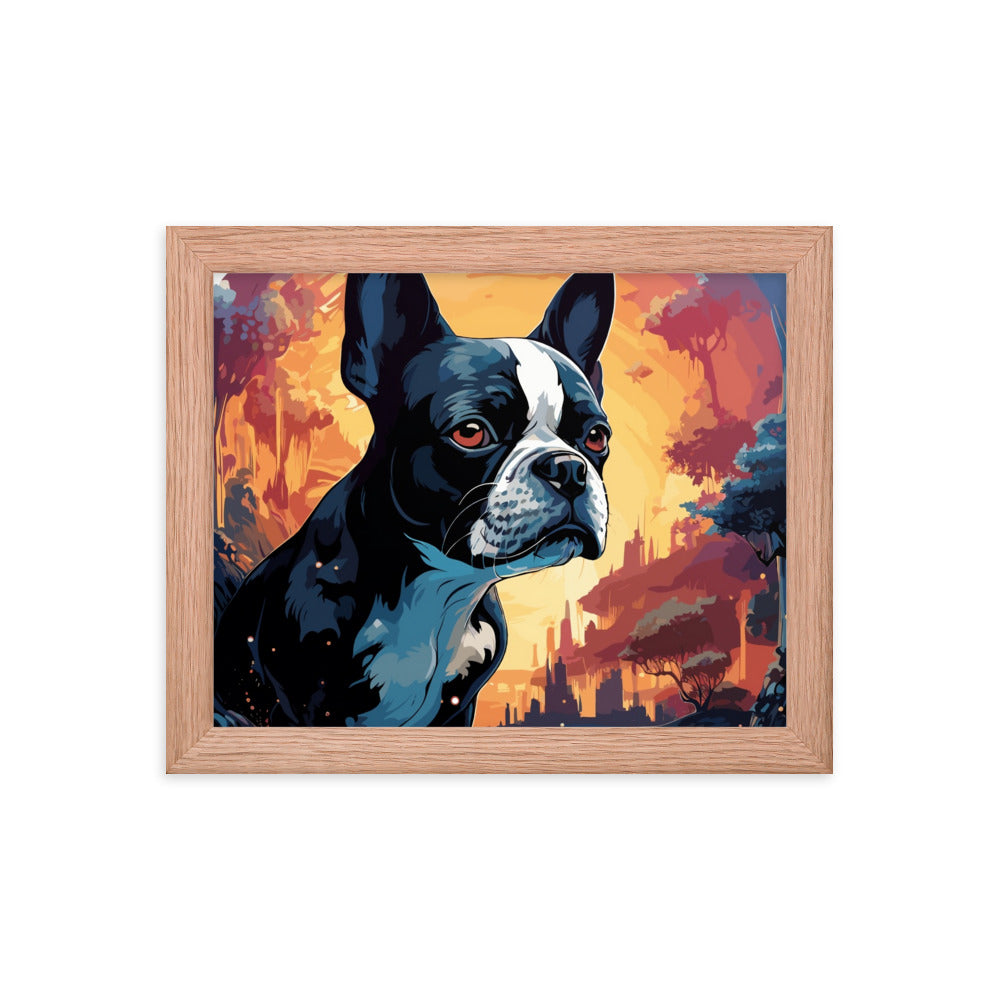 Artistic Representation Of A Boston Terrier In A Surreal Place Framed poster