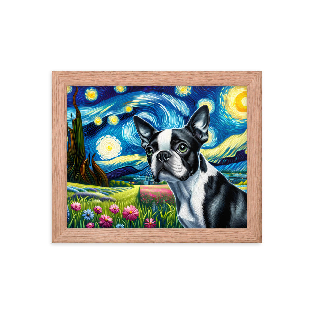 Starry Night - Boston Terrier Dog Framed Poster