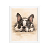 Watercolor Boston Terrier Dog Art Print Framed Poster . White 11″×14″