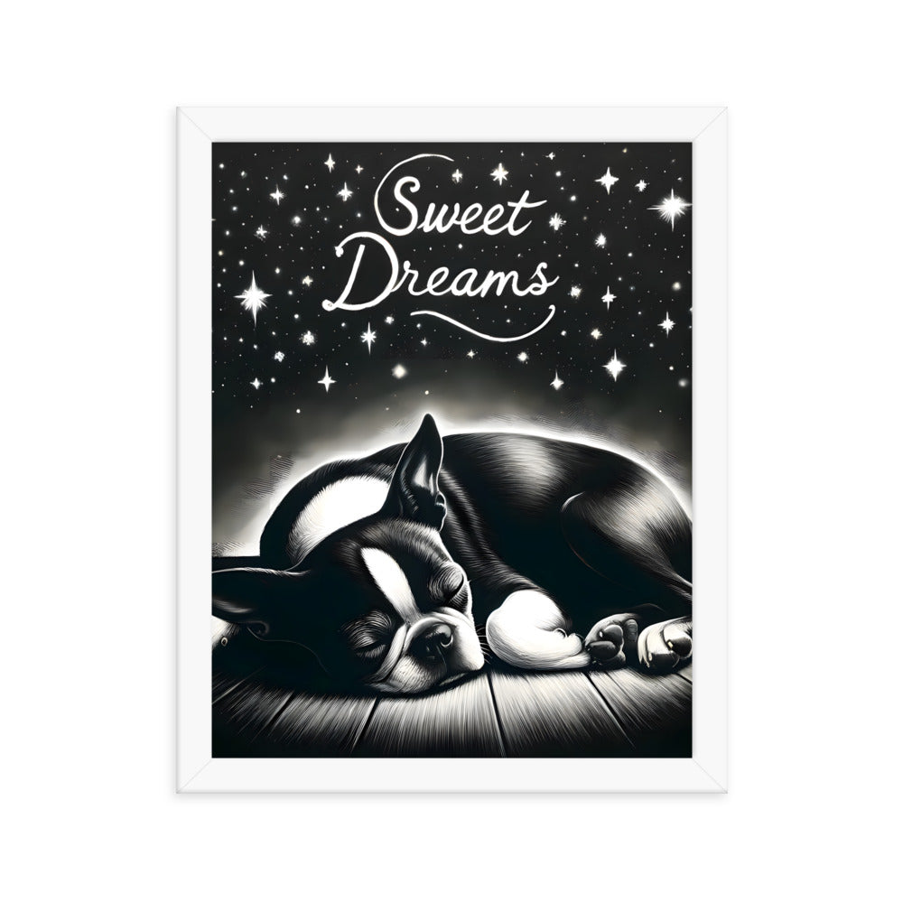 Sweet Dreams Boston Terrier Pup Framed Poster