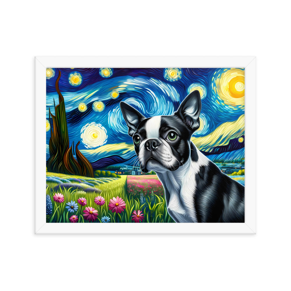 Starry Night - Boston Terrier Dog Framed Poster