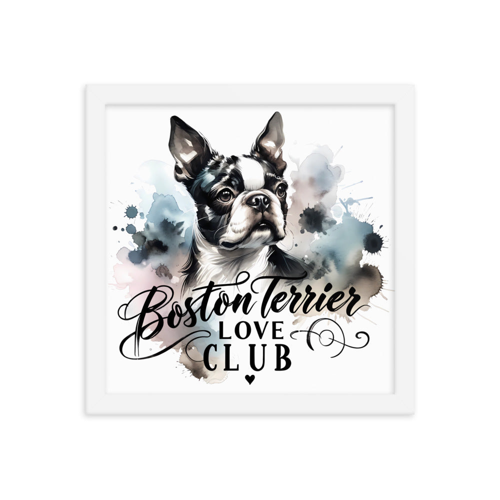 Elegant Watercolor Boston Terrier Art Framed Poster - Boston Terrier Love Club