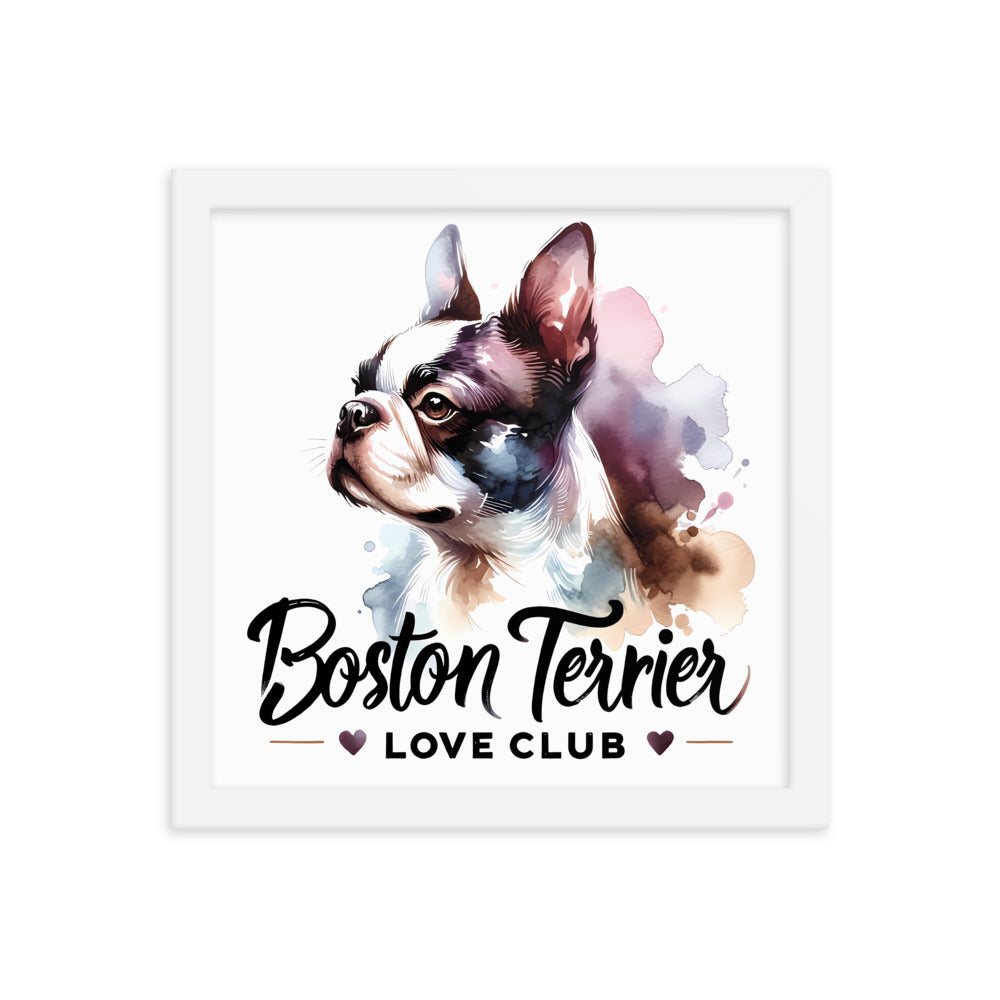 Boston Terrier Love Club - Elegant Watercolor Boston Terrier Art Framed Poster